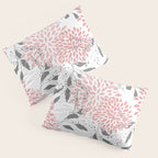 Festive, Floral Prints, Leaves and Blooms, Pink, Gray and White Pillow Sham Gallery Image 3