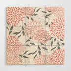 Festive, Floral Prints, Leaves and Blooms, Pink, Gray and White Wood Wall Art Gallery Image 1