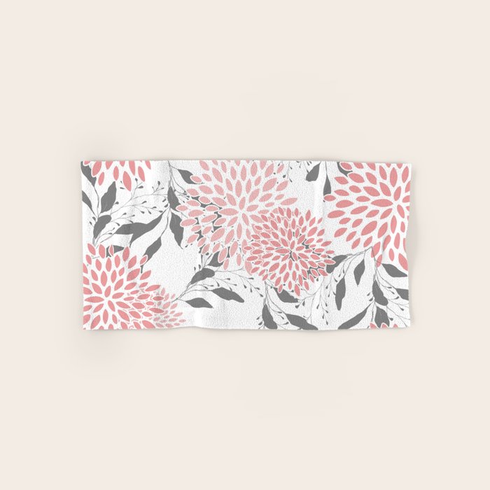 Festive, Floral Prints, Leaves and Blooms, Pink, Gray and White Bath Towel Gallery Image 1