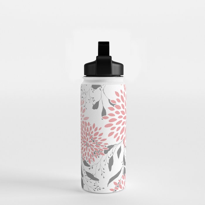 Festive, Floral Prints, Leaves and Blooms, Pink, Gray and White Water Bottle Gallery Image 2