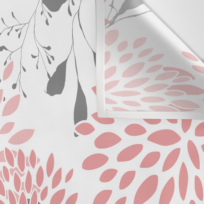 Festive, Floral Prints, Leaves and Blooms, Pink, Gray and White Wall Tapestry Gallery Image 3