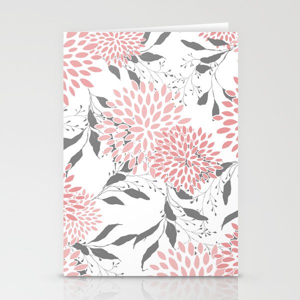 Festive, Floral Prints, Leaves and Blooms, Pink, Gray and White Stationery Card Gallery Image 2