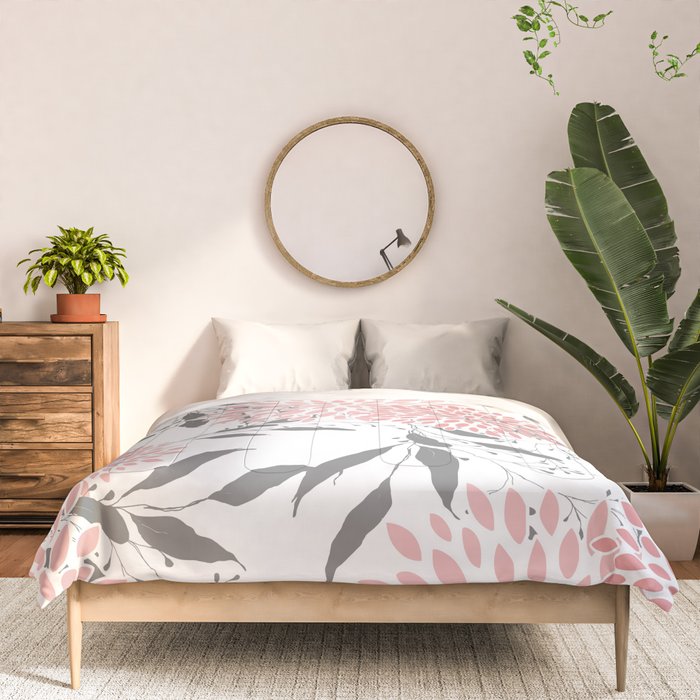 Festive, Floral Prints, Leaves and Blooms, Pink, Gray and White Comforter Gallery Image 3