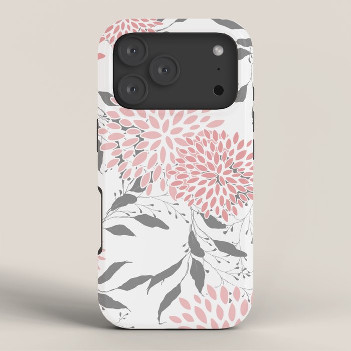 Festive, Floral Prints, Leaves and Blooms, Pink, Gray and White iPhone Case Gallery Image 3