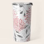 Festive, Floral Prints, Leaves and Blooms, Pink, Gray and White Travel Mug Gallery Image 2