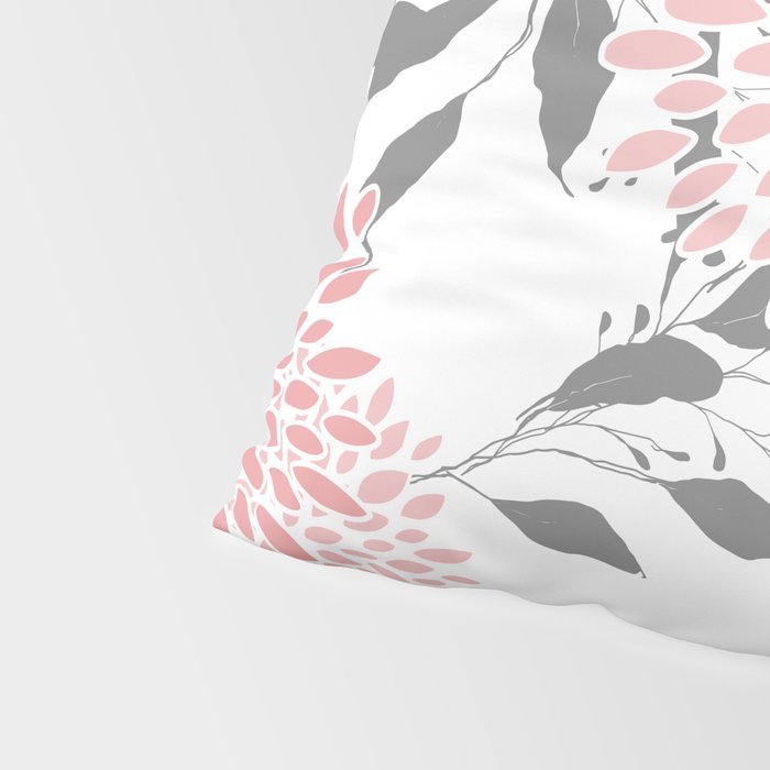 Festive, Floral Prints, Leaves and Blooms, Pink, Gray and White Pillow Sham Gallery Image 4