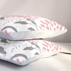 Festive, Floral Prints, Leaves and Blooms, Pink, Gray and White Pillow Sham Gallery Image 3