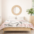 Festive, Floral Prints, Leaves and Blooms, Pink, Gray and White Duvet Cover Gallery Image 3