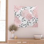 Festive, Floral Prints, Leaves and Blooms, Pink, Gray and White Wall Tapestry Gallery Image 2