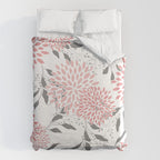 Festive, Floral Prints, Leaves and Blooms, Pink, Gray and White Duvet Cover Gallery Image 6
