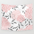 Festive, Floral Prints, Leaves and Blooms, Pink, Gray and White Wall Tapestry Gallery Image 4