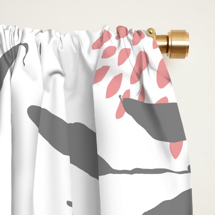 Festive, Floral Prints, Leaves and Blooms, Pink, Gray and White Window Curtain Gallery Image 2