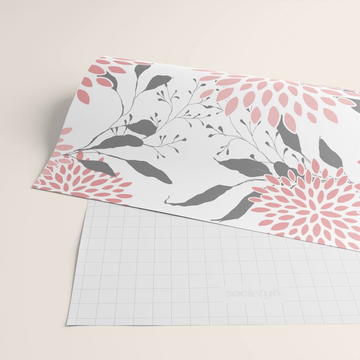 Festive, Floral Prints, Leaves and Blooms, Pink, Gray and White Wrapping Paper Gallery Image 2
