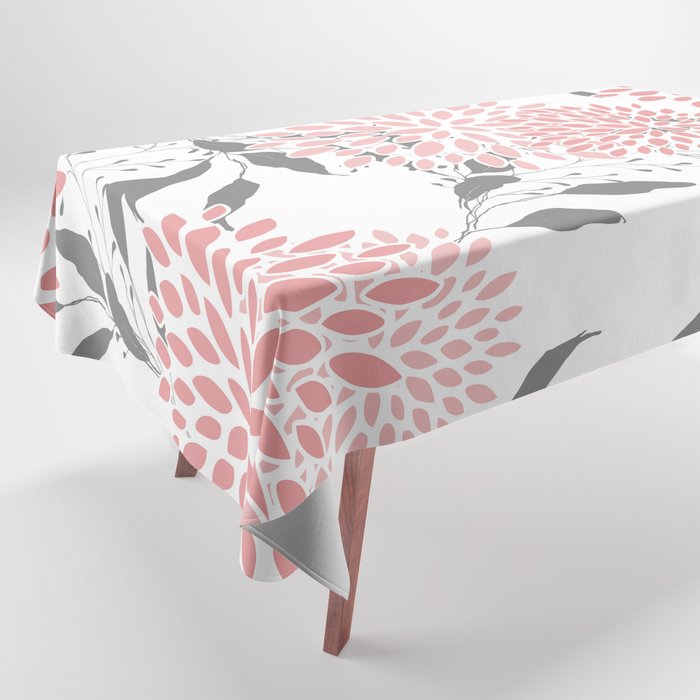 Festive, Floral Prints, Leaves and Blooms, Pink, Gray and White Tablecloth Gallery Image 1