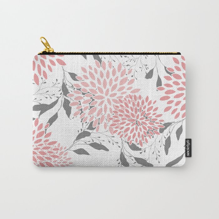 Festive, Floral Prints, Leaves and Blooms, Pink, Gray and White Carry All Pouch Gallery Image 1
