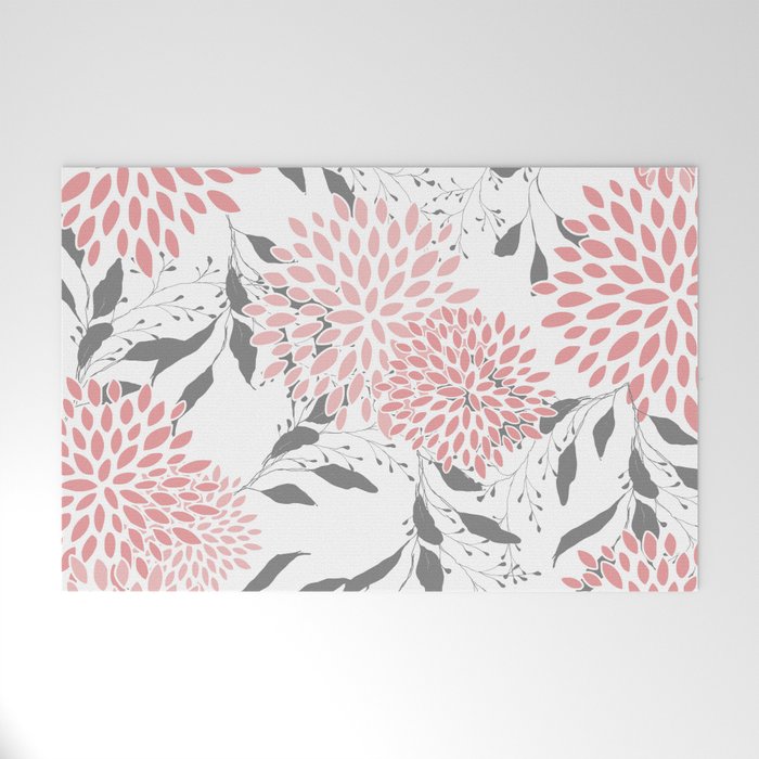 Festive, Floral Prints, Leaves and Blooms, Pink, Gray and White Welcome Mat Gallery Image 1