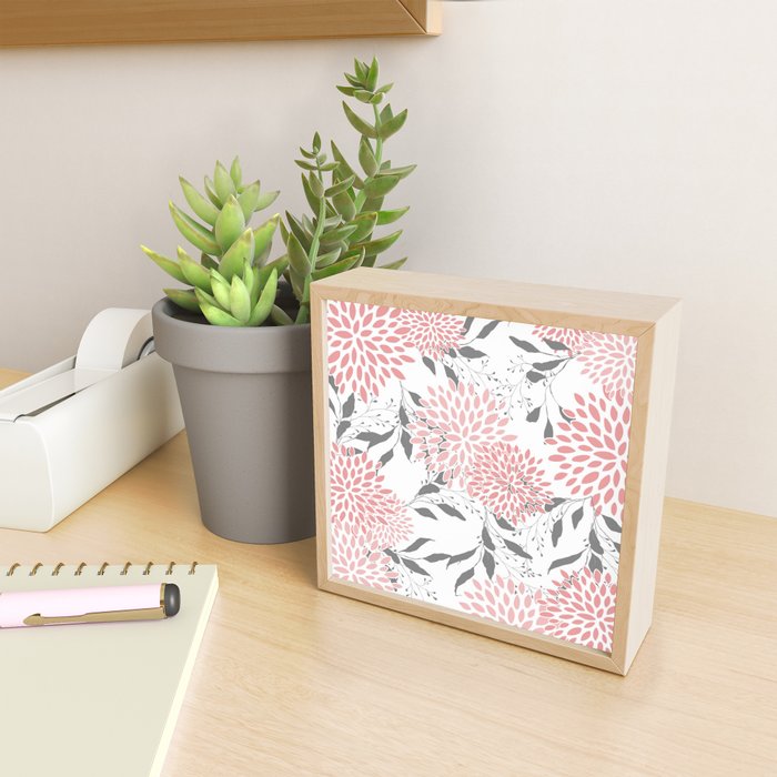 Festive, Floral Prints, Leaves and Blooms, Pink, Gray and White Mini Art Print Gallery Image 2