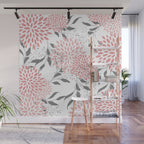 Festive, Floral Prints, Leaves and Blooms, Pink, Gray and White Wall Mural Gallery Image 1
