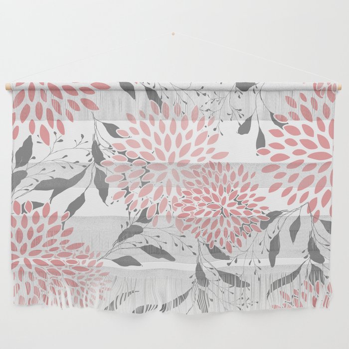 Festive, Floral Prints, Leaves and Blooms, Pink, Gray and White Wall Hanging Gallery Image 1