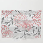 Festive, Floral Prints, Leaves and Blooms, Pink, Gray and White Wall Hanging Gallery Image 1