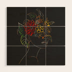 woman with flowers 8 Line Art Wood Wall Art Gallery Image 1