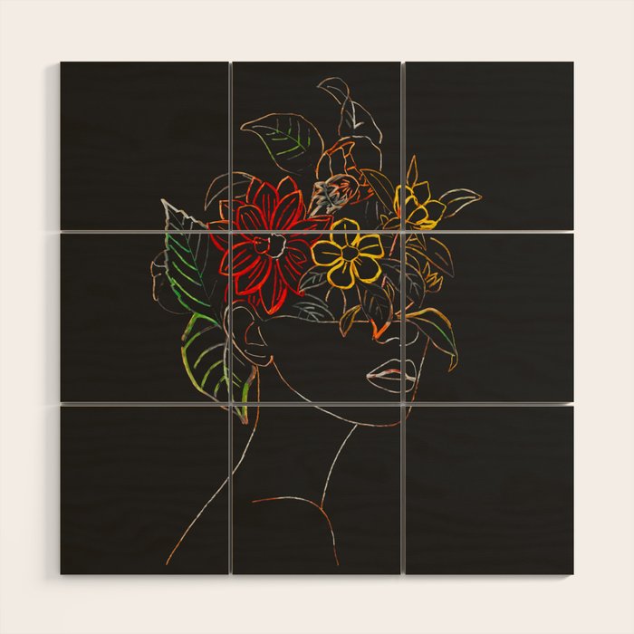 woman with flowers 8 Line Art Wood Wall Art Gallery Image 1