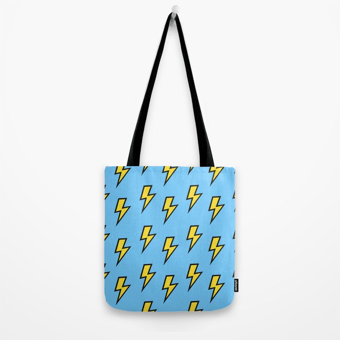 Yellow Lightning Bolt on Bright Blue Tote Bag Gallery Image 2