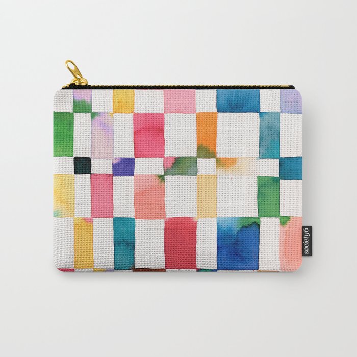 Modern Watercolor Checker Multicolored Spring Geometric Carry All Pouch