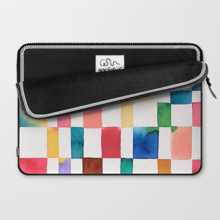 Modern watercolor checker Multicolored Spring Geometric Laptop Sleeve Gallery Image 2