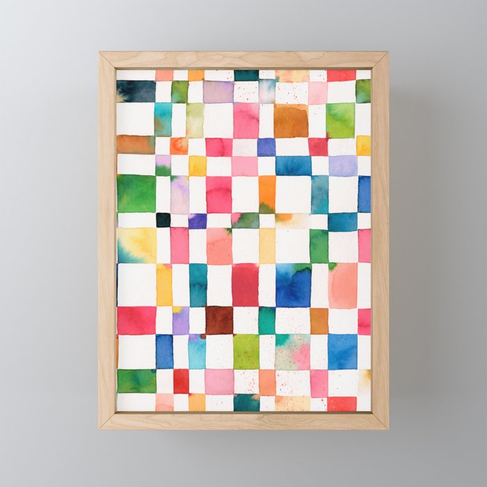 Modern watercolor checker Multicolored Spring Geometric Mini Art Print Gallery Image 1