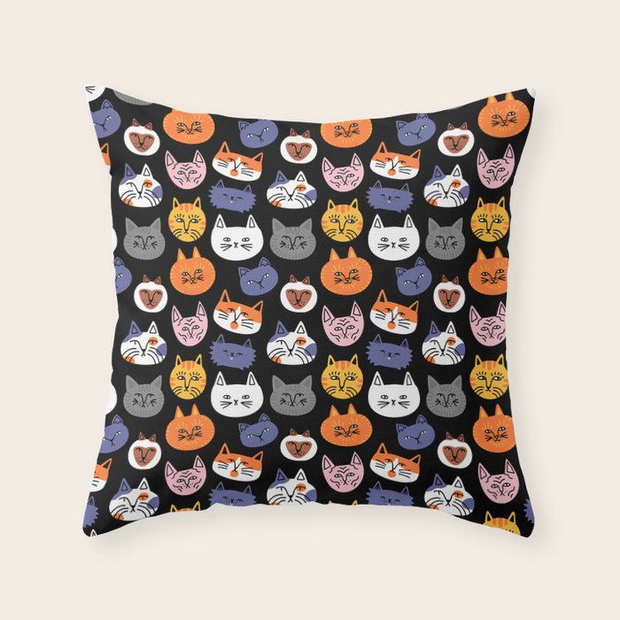 Funny cat animal cartoon art pattern Throw Pillow Gallery Image 1