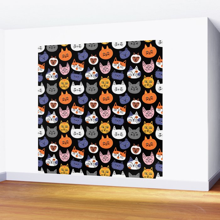Funny cat animal cartoon art pattern Wall Mural Gallery Image 2