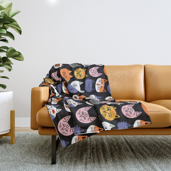 Funny cat animal cartoon art pattern Throw Blanket Gallery Image 1