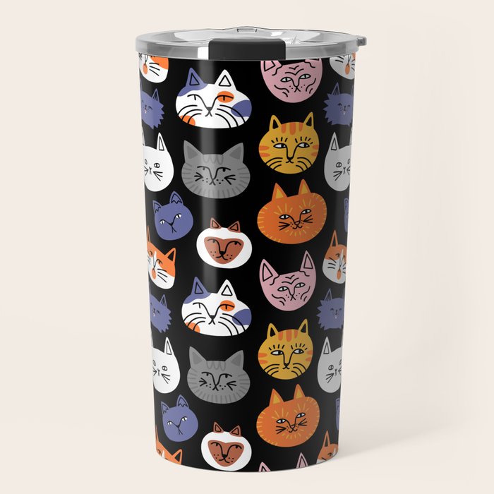 Funny cat animal cartoon art pattern Travel Mug Gallery Image 1