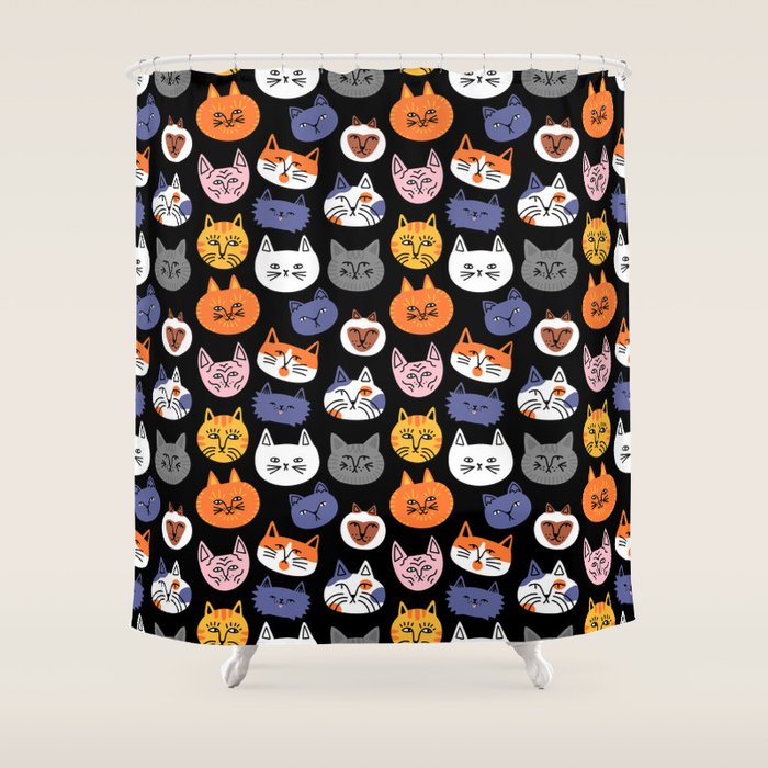 Funny cat animal cartoon art pattern Shower Curtain Gallery Image 1