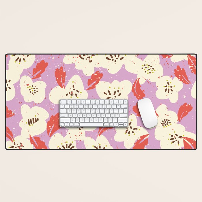 Bold flowers in my garden on chaly pink Desk Mat Gallery Image 1
