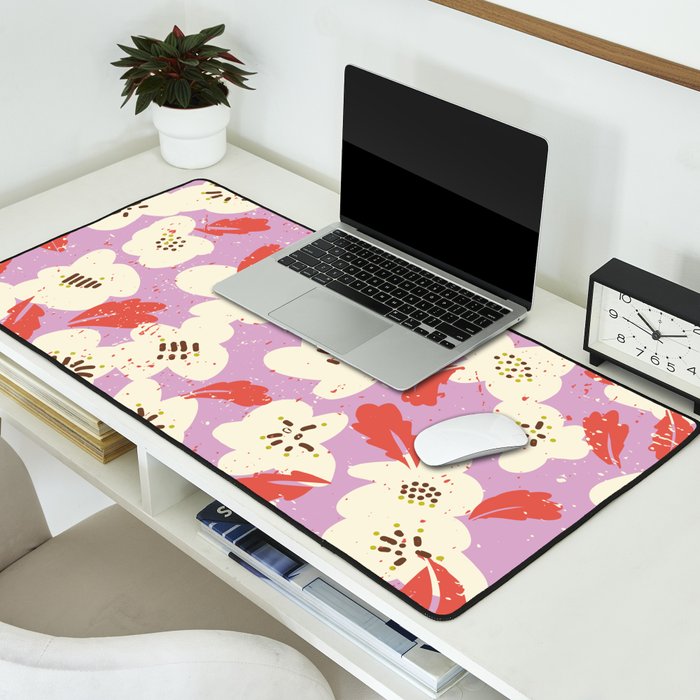 Bold flowers in my garden on chaly pink Desk Mat Gallery Image 2