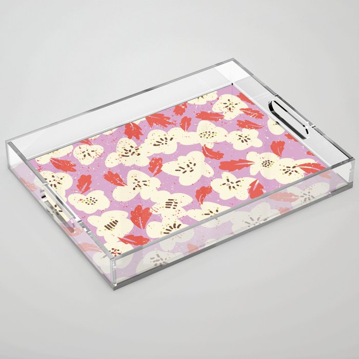 Bold flowers in my garden on chaly pink Acrylic Tray Gallery Image 1