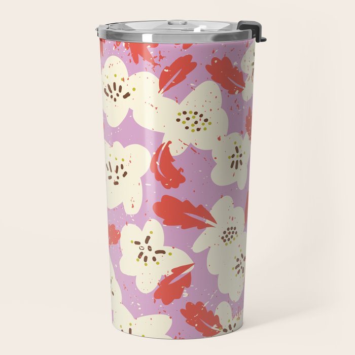 Bold flowers in my garden on chaly pink Travel Mug Gallery Image 2