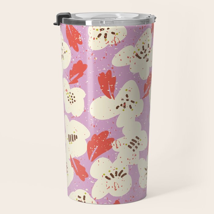 Bold flowers in my garden on chaly pink Travel Mug Gallery Image 3