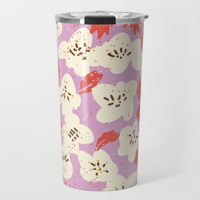 Bold flowers in my garden on chaly pink Travel Mug Gallery Image 1