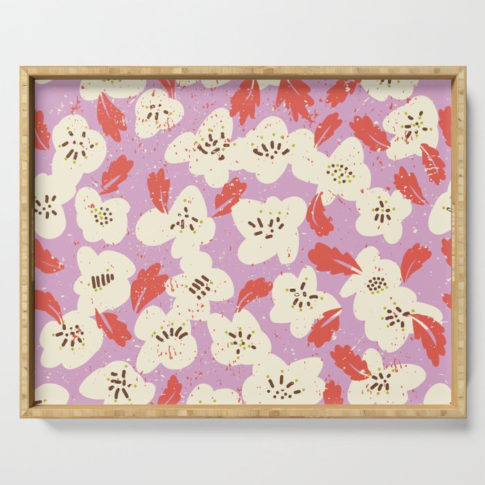 Bold flowers in my garden on chaly pink Serving Tray Gallery Image 1