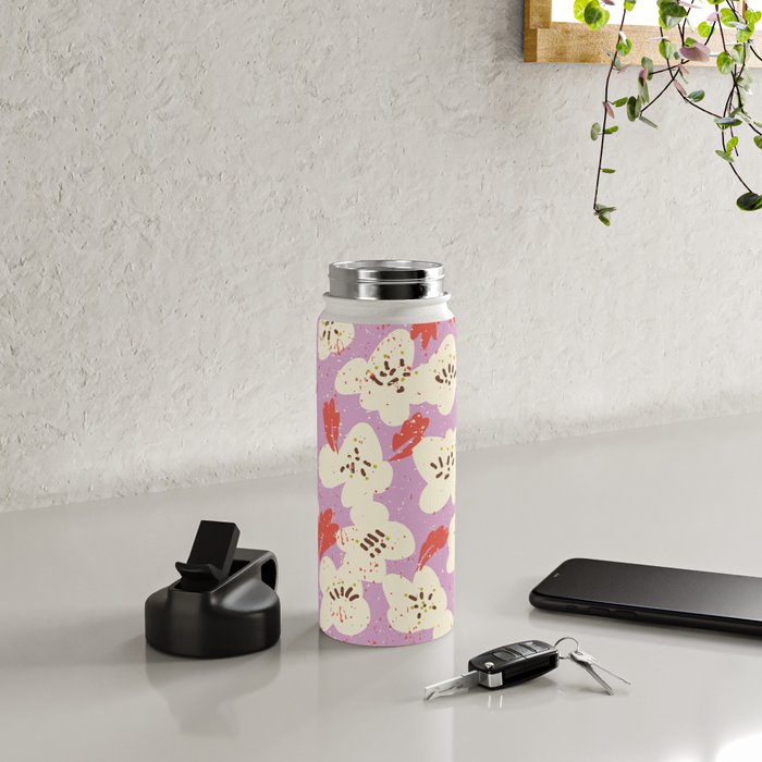 Bold flowers in my garden on chaly pink Water Bottle Gallery Image 4