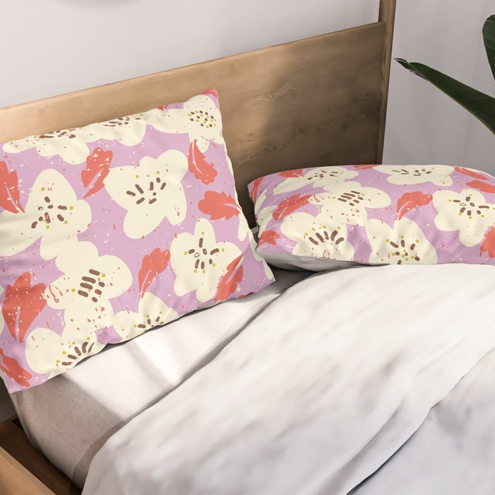 Bold flowers in my garden on chaly pink Pillow Sham Gallery Image 2