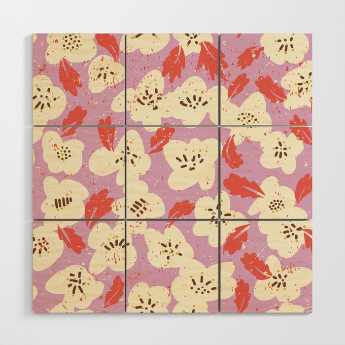 Bold flowers in my garden on chaly pink Wood Wall Art Gallery Image 1