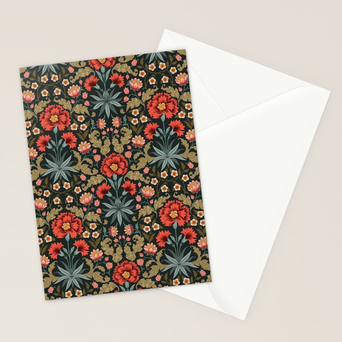 Victorian Carnation in Moody Red and Green Stationery Card Gallery Image 2