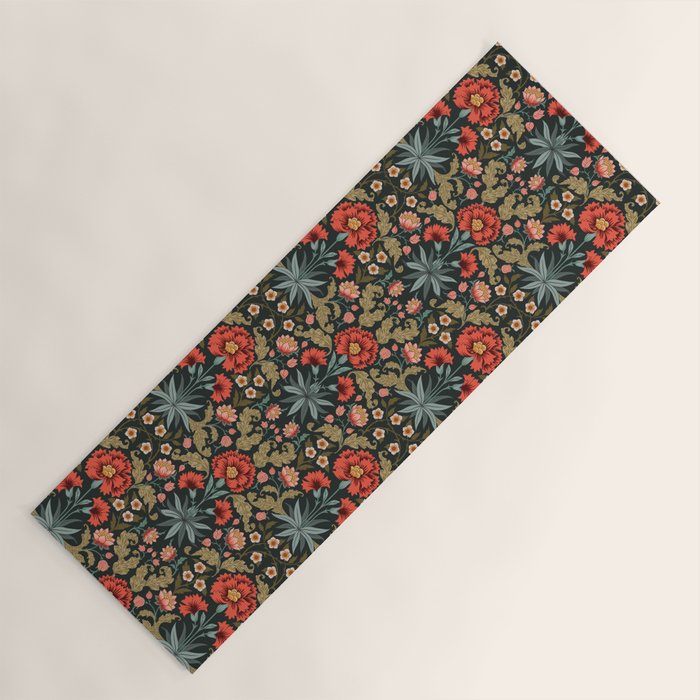 Victorian Carnation in Moody Red and Green Yoga Mat Gallery Image 1