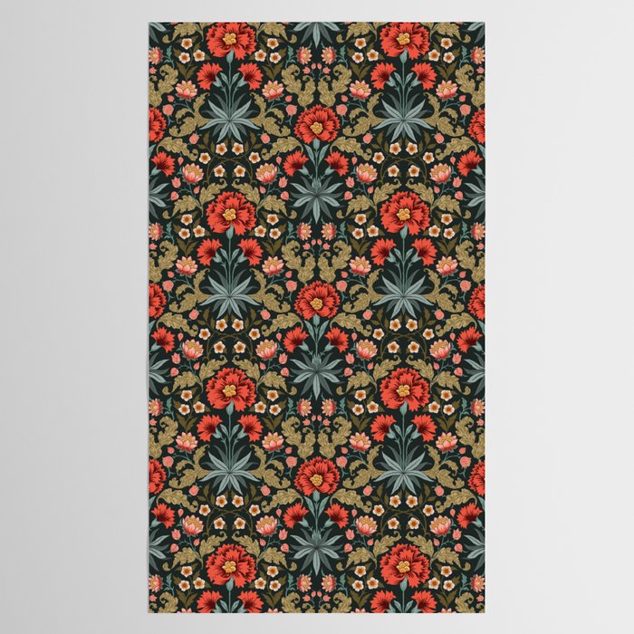 Victorian Carnation in Moody Red and Green Tablecloth Gallery Image 2