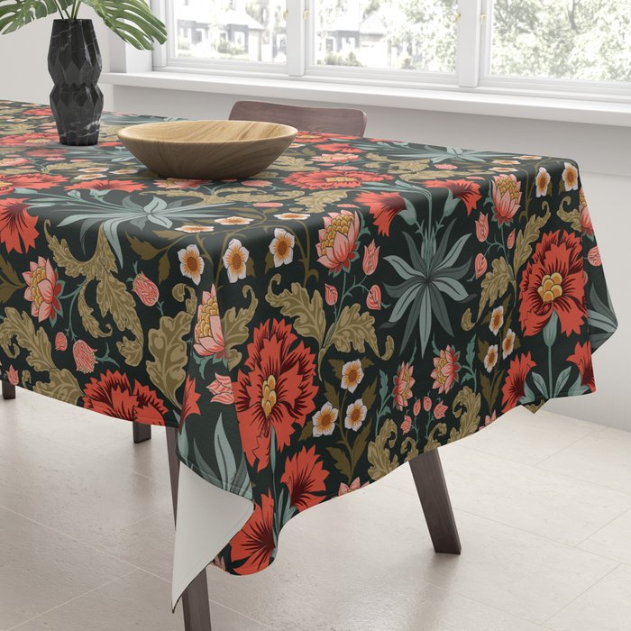 Victorian Carnation in Moody Red and Green Tablecloth Gallery Image 3