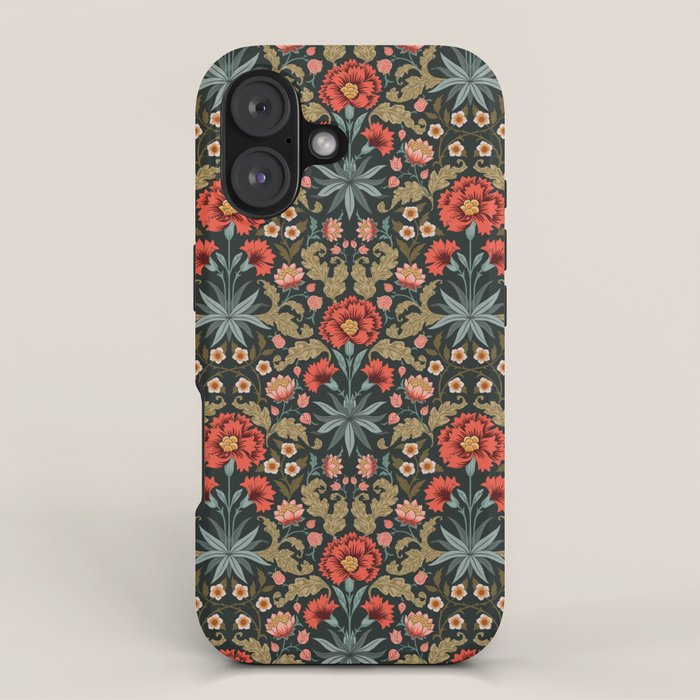 Victorian Carnation in Moody Red and Green iPhone Case Gallery Image 1